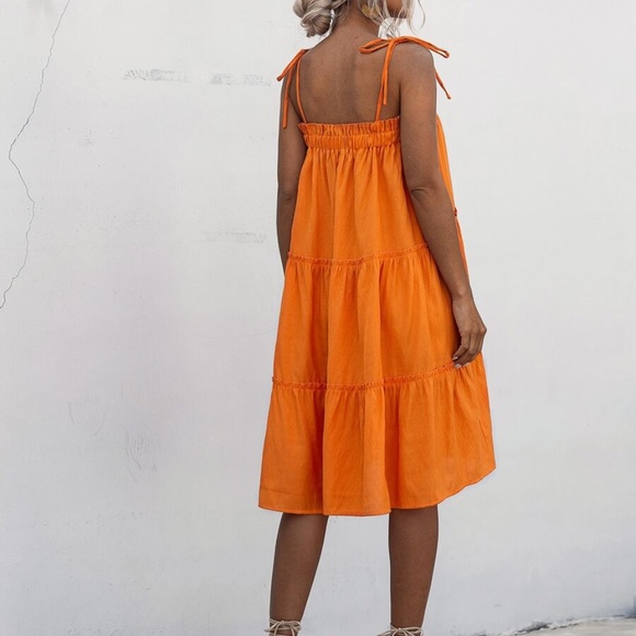 Boho Orange Ruffle Layered Midi Dress - Picture 4 of 4